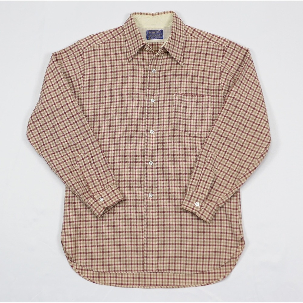 VTG 60s Pendleton Virgin‎ Wool Flannel Shirt Mens Large Salmon Plaid USA Made